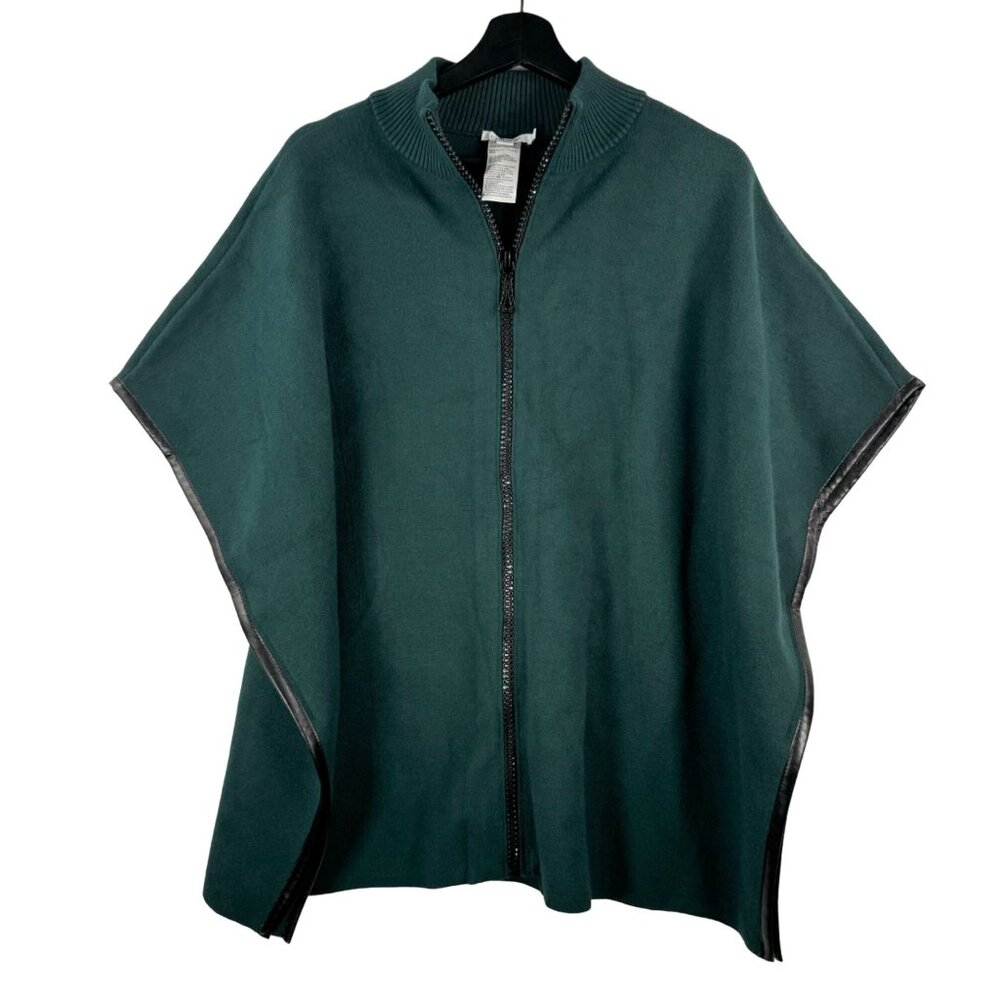 Chicos Embellished Zipper Sweater‎ Ruana Green sz XXS/S